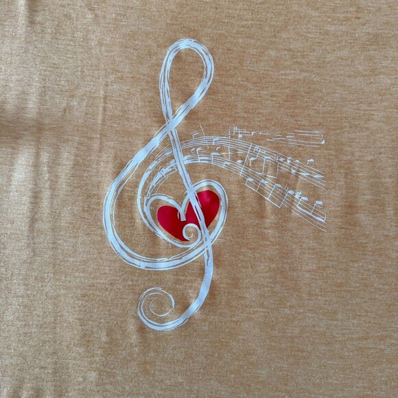 Tan Music Tee Treble Clef Heart Graphic Size XL Casual Minimalist Boho Western - Picture 2 of 6